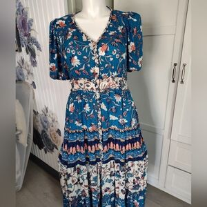 Nurture by Westbound tiered midi dress fit n flare Sz LG 10-12 Best Fit EUC